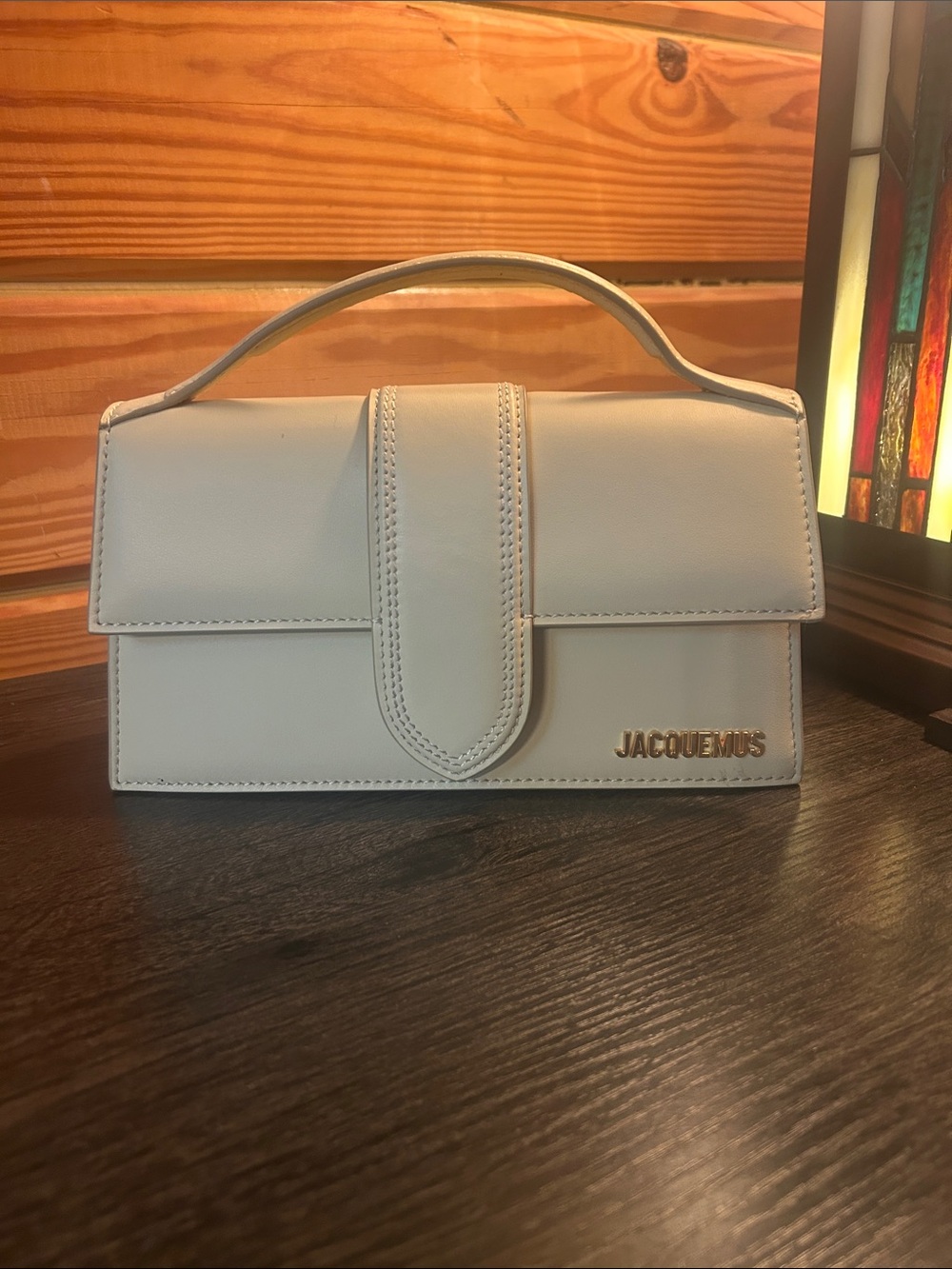 Jacquemus Cream Mini Top-Handle Shoulder Bag with Gold Logo